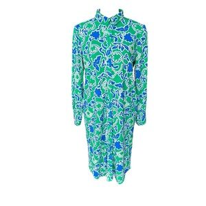 TWRHLL Christie Brinkley Long Sleeve Shirt Dress in Kelly Green Floral PM